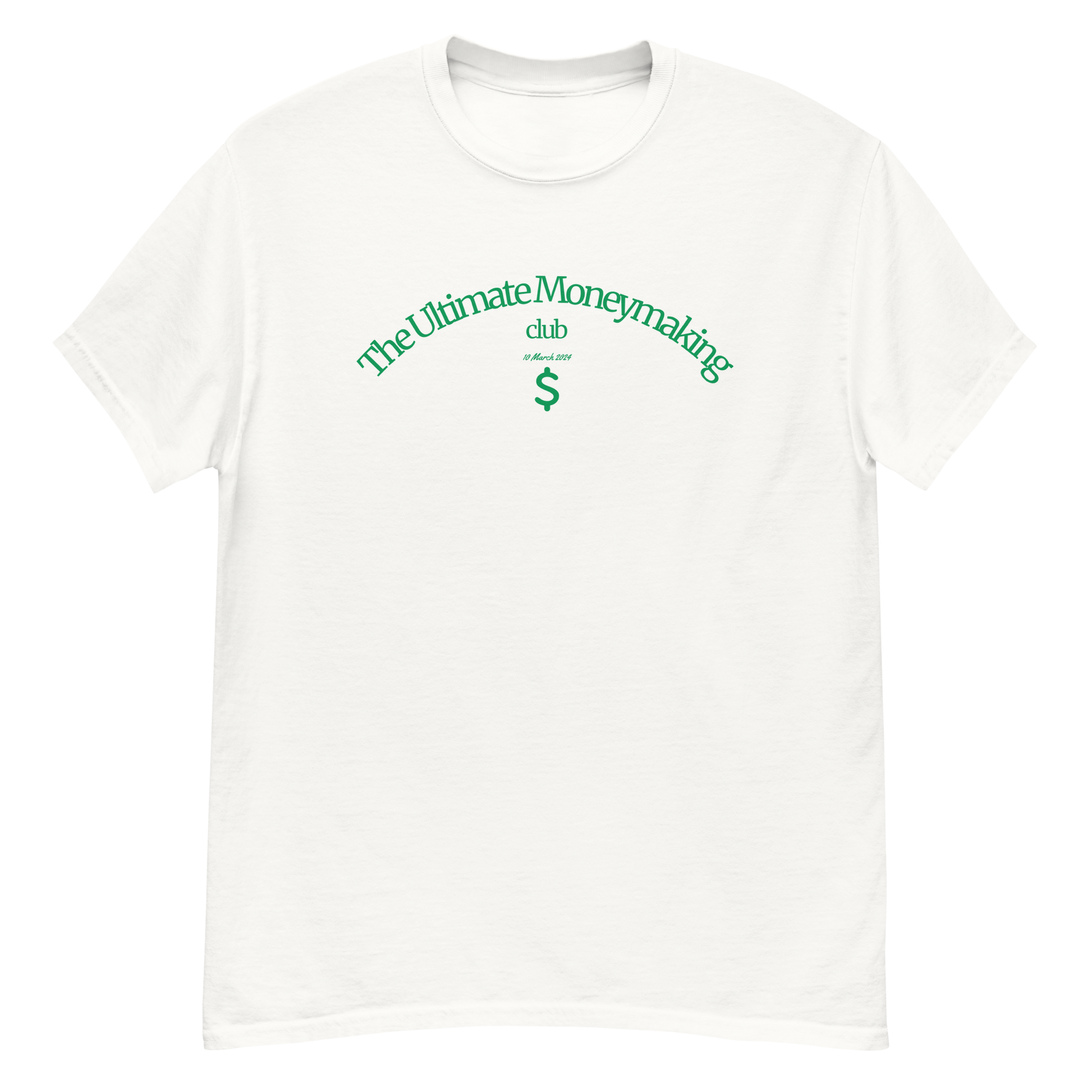 A White T-shirt featuring the Ultimate Moneymaking Club logo, symbolizing success, hustle, and wealth.